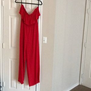 Beautiful red strapless wide leg jumpsuit